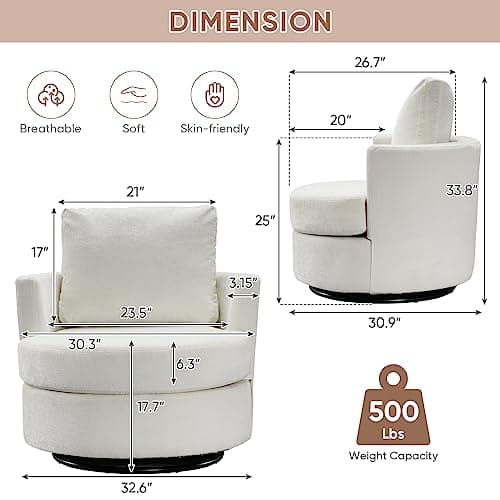 Modern Swivel Barrel Chair for Living Room - Beige