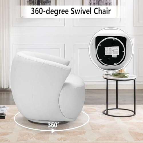 Modern Swivel Boucle Chair, White Fabric Accent Chair for Living Room, Bedroom