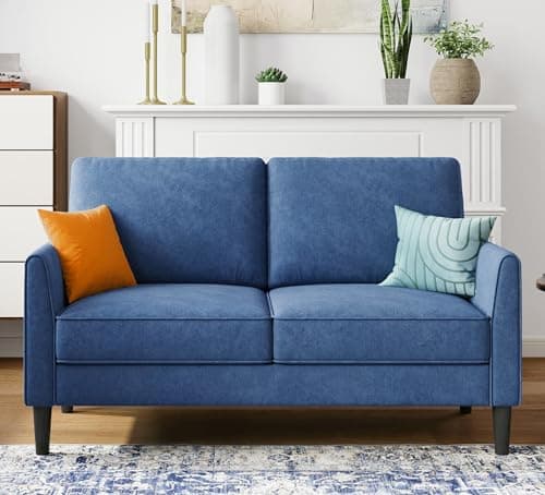 LINSY Blue Loveseat Sofa - Comfortable Small Space Couch with Thick Cushion