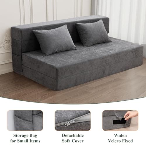 HOMFINE Folding Sofa Bed - Convertible Queen Sleeper Chair, Grey