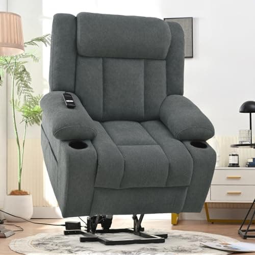 Modern Elderly Power Lift Chair Recliners Leathaire Electric Lift Recliner Chair with Side Pocket for Living Room and Bedroom (Light Gray)