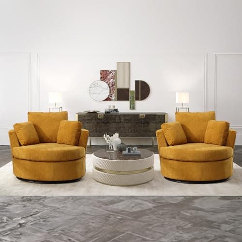 JEEOHEY 40" Chenille Swivel Chair Set, Modern 360° Nursery, Living Room Chair (Yellow)