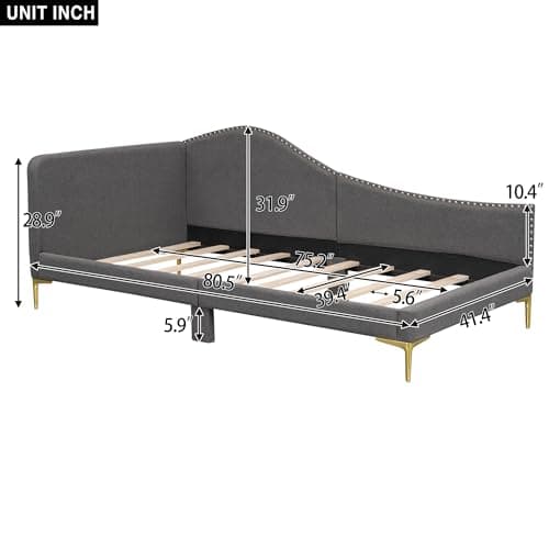 Merax Grey Twin Upholstered Daybed with Headboard and Armrest