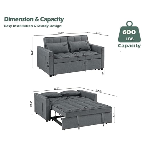 2-in-1 Convertible Loveseat Sofa Bed with Storage Grey