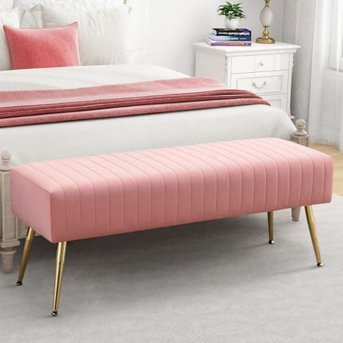 44 inch black bedroom ottoman bench with gold legs