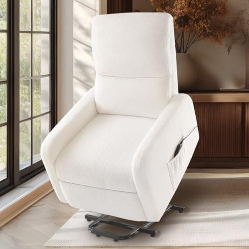 Jocisland Electric Recliner for Elderly, Teddy White with High Back & Side Pocket