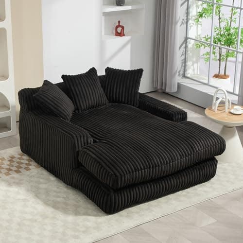 Oversized Grey Chaise Lounge Chair with Armrests & Throw Pillows - Modern Indoor Sofa for Living Room & Bedroom