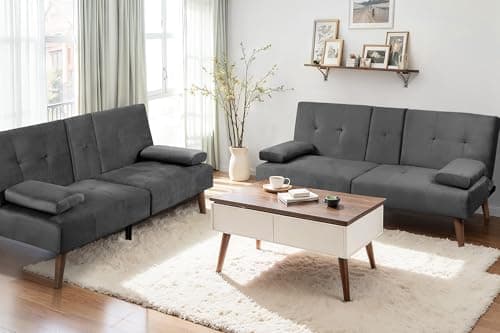 JAMFLY Futon Couch Sofa Bed for Small Spaces (Dark Gray)