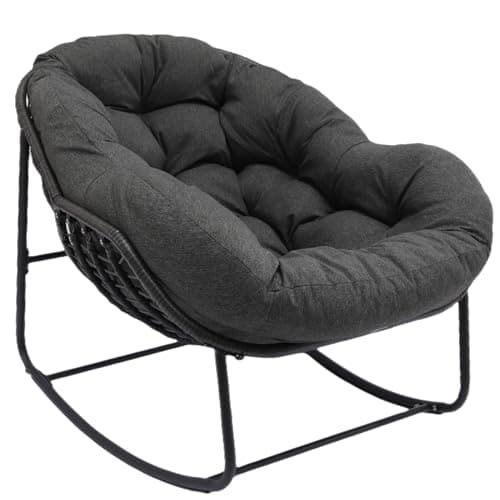 Oversized Grey Rattan Royal Rocking Chair, Indoor & Outdoor Patio Furniture