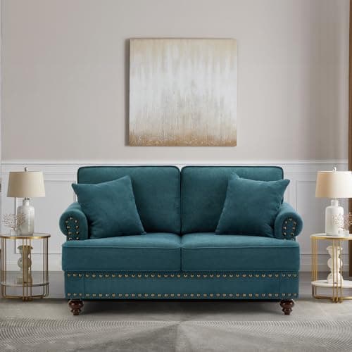 Comfy 2-Seater Love Seat Sofa in Green Chenille Fabric for Small Spaces