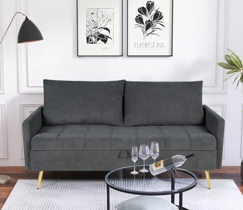 60 Velvet Loveseat Sofa with Storage and USB Charging Ports for Bedroom, Living Room, Office, Dorm - Dark Grey