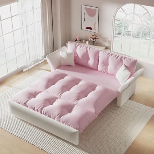 GNIXUU 66" Queen Pull-Out Sofa Bed, Beige Velvet Sleeper Couch with Side Storage