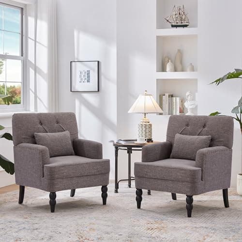 HUIMO Mid Century Modern Brown Studded Tufted Club Chair with Lumbar Pillow