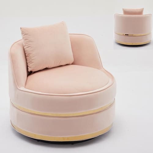 360° Swivel Faux Leather Chair, Plump Pillow Round Reading Lounge for Living Room & Bedroom, Easy Assembly