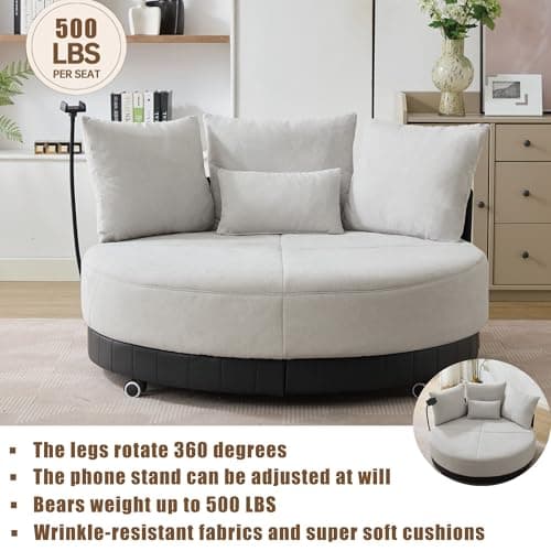 ZeHuoGe 52.75" Oversized Round Swivel Chair with Phone Stand