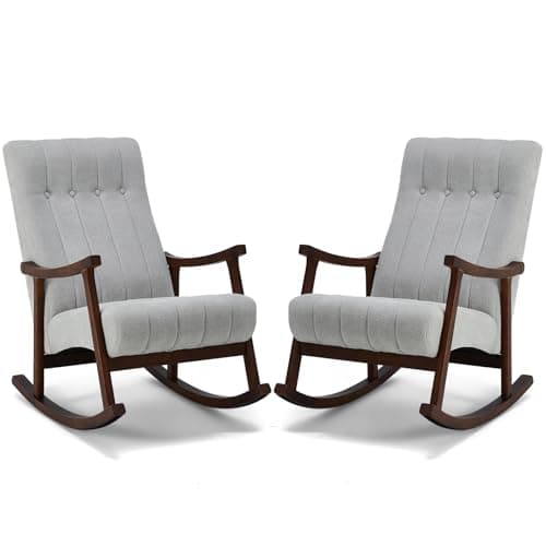 AVAWING Light Grey Fabric Upholstered Rocking Chair, Modern Living Room Armchair
