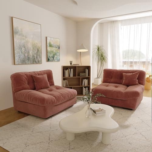 Modern 105" Scrub Velvet LoveSofa with 2 Pillows, Deep Seat Couch, Pink