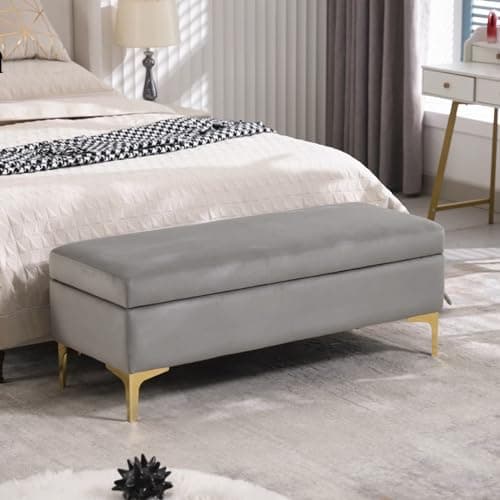 DAGONHIL Gray Velvet Storage Ottoman for Living Room and Bedroom