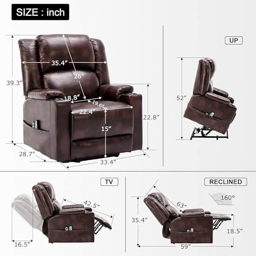 COMHOMA Power Lift Recliner with Heat & Massage (Brown)
