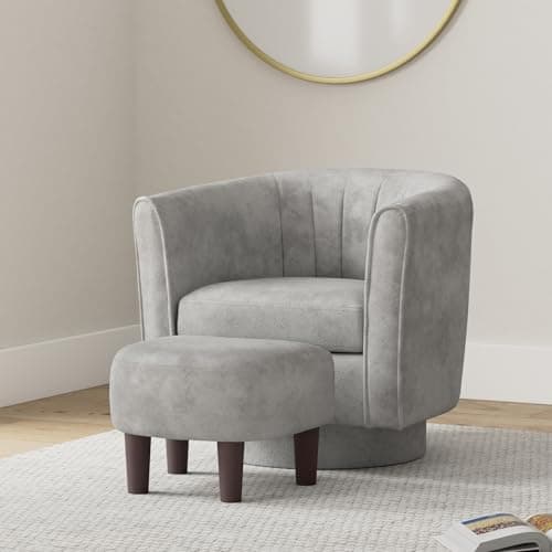 LINSY Gray Velvet Swivel Chair with Ottoman, Modern Comfy Living Room Armchair