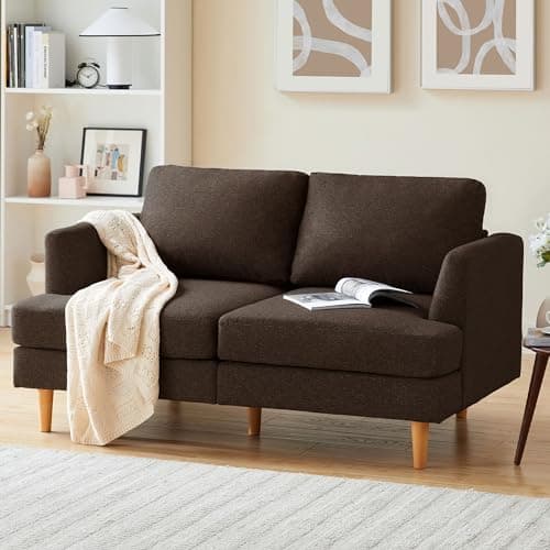 Mid Century Gray Upholstered 2-Seater Loveseat for Small Spaces