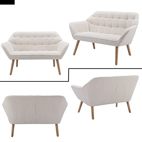 Guyou White Sherpa Wingback Loveseat for Small Spaces