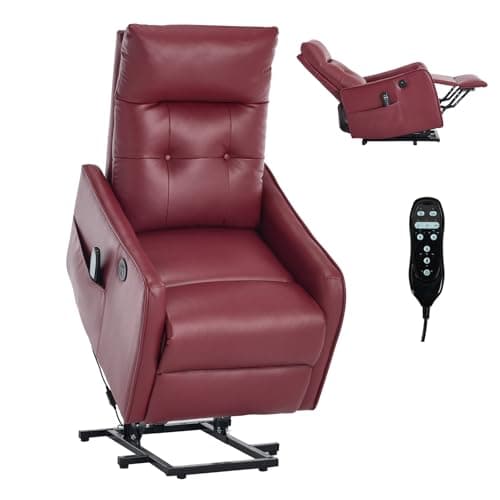 Power Lift Recliner Chair with Heat and Massage for Elderly, Electric Recliner Chairs with Standing Assistance, 2 Cup Holders, 4 Pockets, USB Charge Port, Breathable Leather Brown