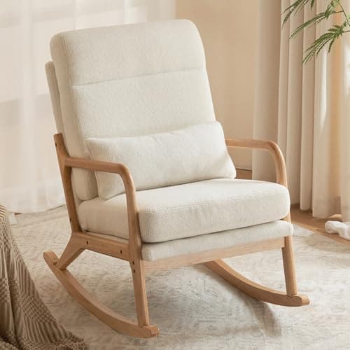 Karl Home Beige Removable Glider Rocking Chair Mid-Century High Backrest