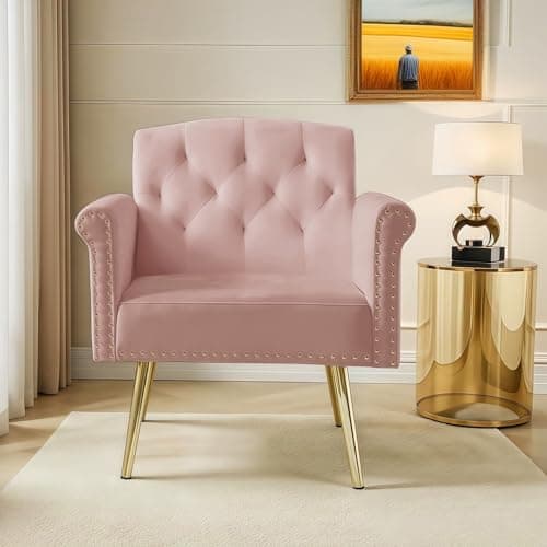 Beige Velvet Loveseat with Gold Legs, 55-inch Tufted Backrest Living Room Couch