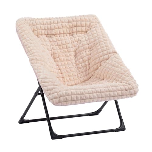 HollyHOME Beige Faux-Fur Oversized Folding Lounge Chair