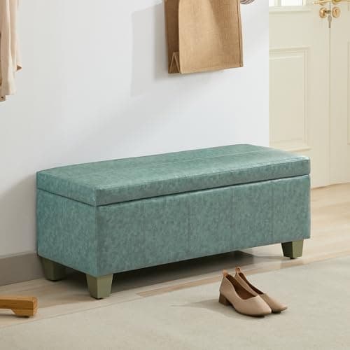 Black Brown Faux Leather Storage Ottoman with Wooden Legs