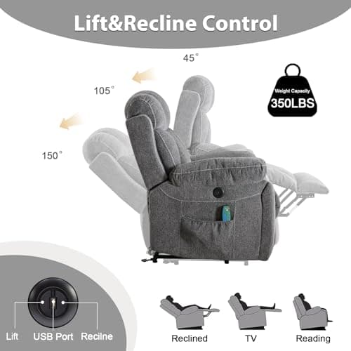 Phoenix Home Large Power Lift Recliner Chair for Elderly with Massage and Heat
Phoenix Home Large Overstuffed Recliner Chair with 2 Cup Holders and Side Pocket for Elderly
Phoenix Home Large Power Lift Recliner Chair with USB Port and Dark Gray Color