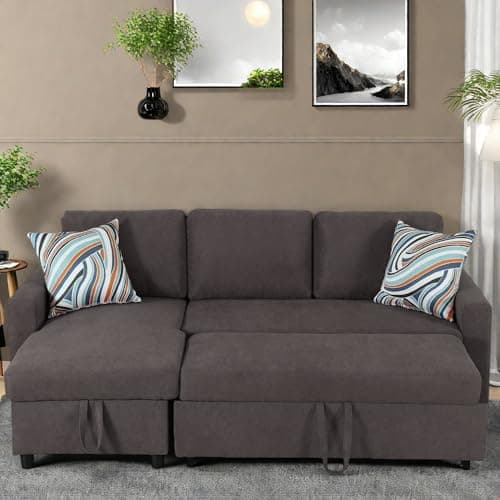 L-Shaped Convertible Sofa Bed with Storage, Black