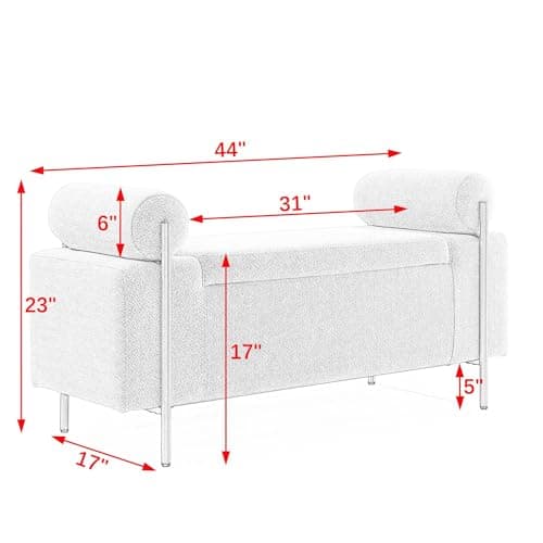 JEEOHEY Storage Bench for Bedroom, Modern Ottoman with Metal Legs and Storage in White
