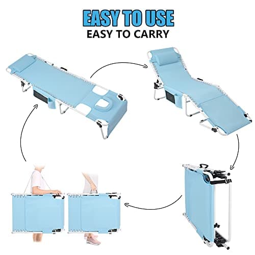 Oversized Heavy Duty Folding Chaise Lounge for Outdoor Sunbathing