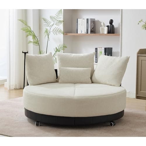 Grey 52.75" Oversized Round Swivel Couple Chair, 360° Rotate, Polyester Wood Construction