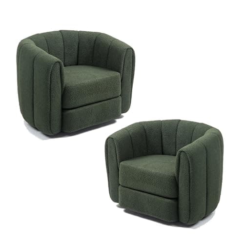 Swivel Accent Chair for Living Room: Teddy Fabric Barrel Armchair (Beige)