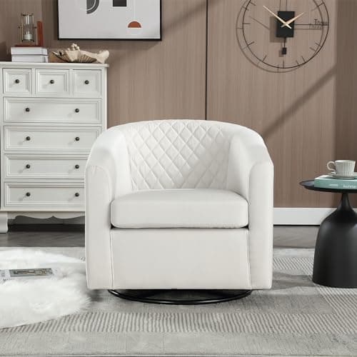 Black Swivel Leather Round Armchair for Living Room & Bedroom