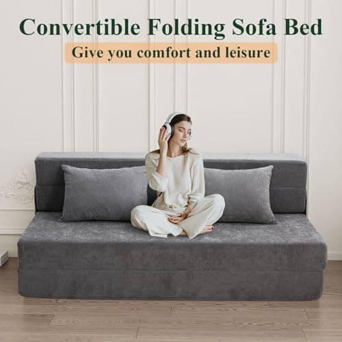 HOMFINE Folding Sofa Bed - Convertible Queen Sleeper Chair, Grey