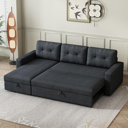 L-Shape Reversible Sleeper Sofa Bed with Storage & Removable Cushions
