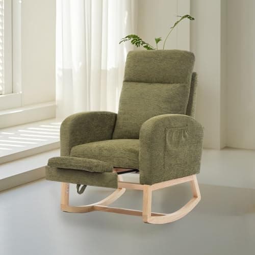 Teddy Fabric Rocking Chair with Adjustable Footrest (Beige)