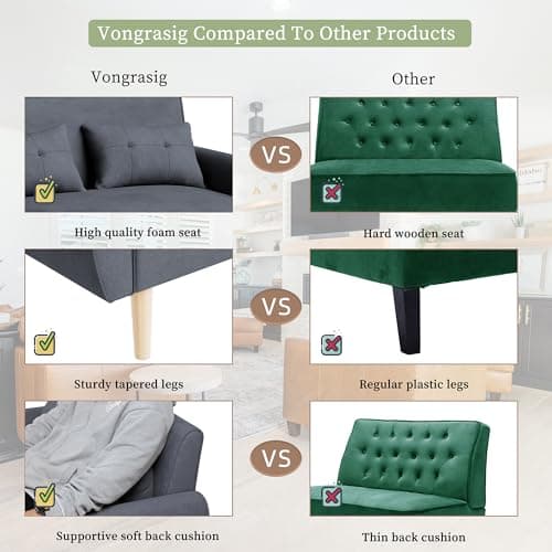 Vongrasig Dark Gray Mid Century Linen 47" Love Seat Sofa