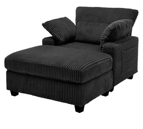 Oversized Chenille Chaise Lounge Chair with Ottoman (57.6", Green)