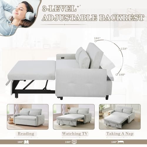 Convertible Sleeper Sofa Bed with USB&Type-C Port