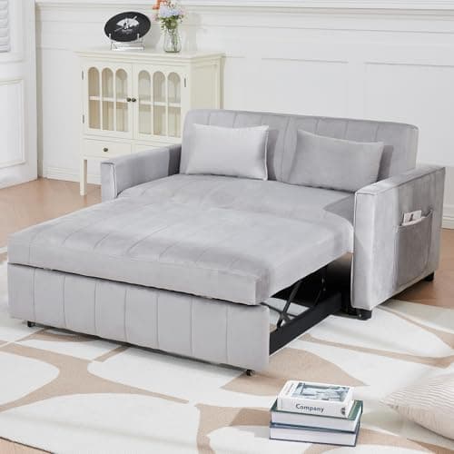Modern 55.51 Convertible Velvet Sofa Bed with Adjustable Backrest and Storage – Grey