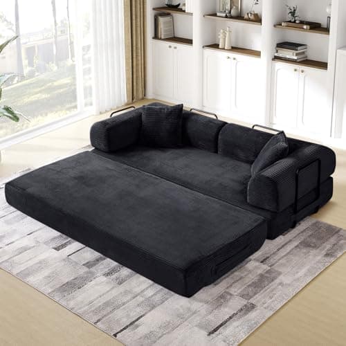 JEEOHEY Convertible Sofa Bed, Queen Size Memory Foam Couch for Living Room & Bedroom, Black