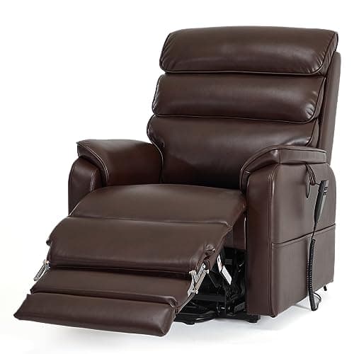 Irene House 9198L Tall Power Lift Chair with Heat Massage & Footrest(Brown Faux Leather)