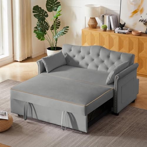 65'' 3-in-1 Folding Convertible Sofa Bed, Grey