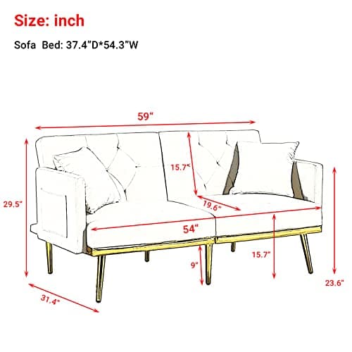 JEEOHEY Futon Sofa Bed with Pillows, Small Loveseat for Living Room, Black