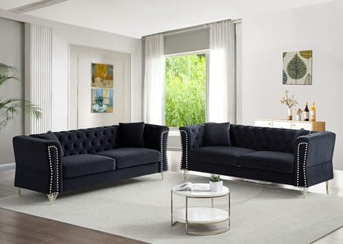 Velvet Chesterfield 3 Seater Sofa and Comfy Couch Set for Living Room, Bedroom, Office, Apartment